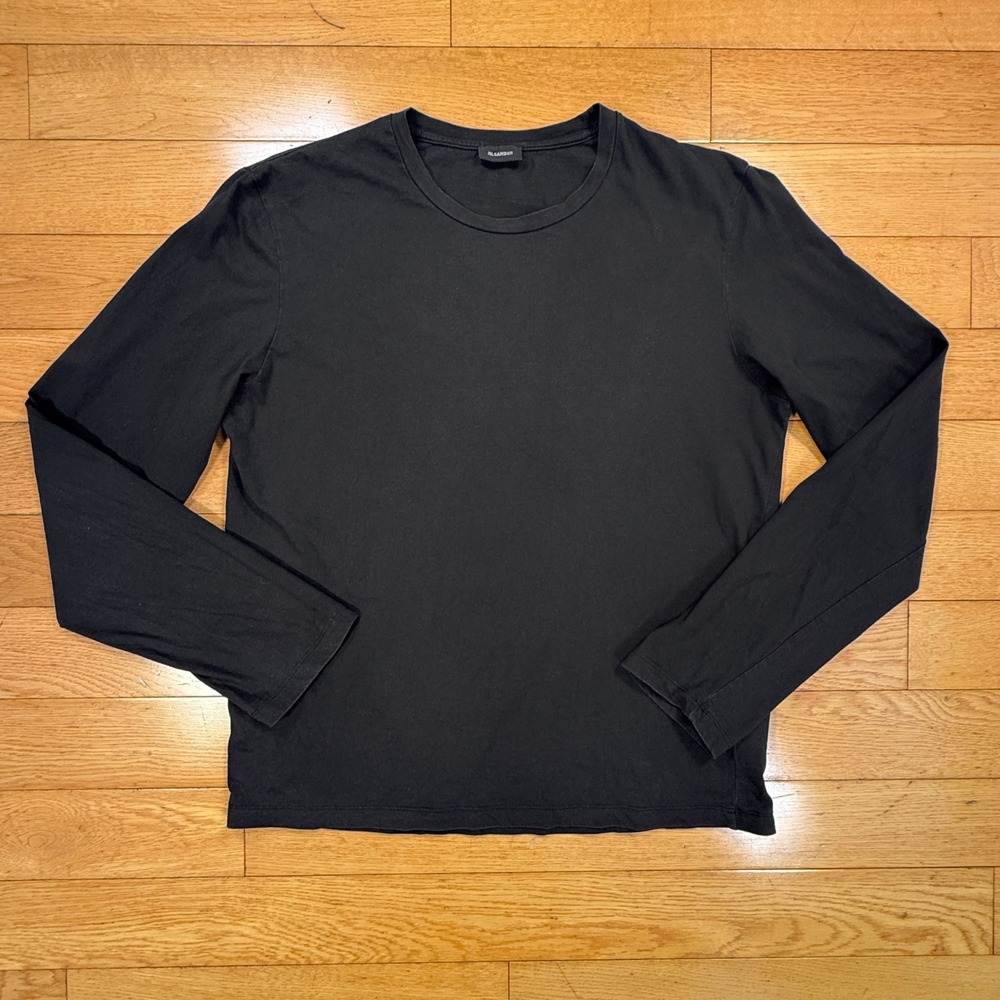 Jil Sander Small Long Sleeve T-Shirt Black Cotton Logo Crewneck Made in Turkey